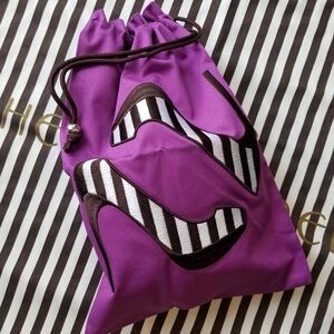 ❗Henri Bendel Embroidered Brown White Striped Purple Heels Dustbag❗